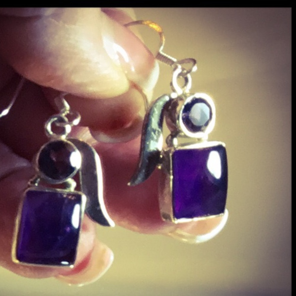 COPY - Amethyst Cabachon Earrings Sterling
